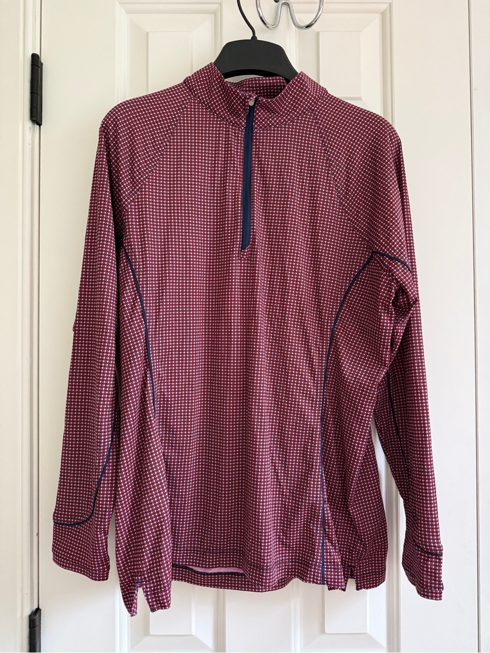 Peter Millar Half-Zip Long Sleeve Pullover in lavender and red Pattern